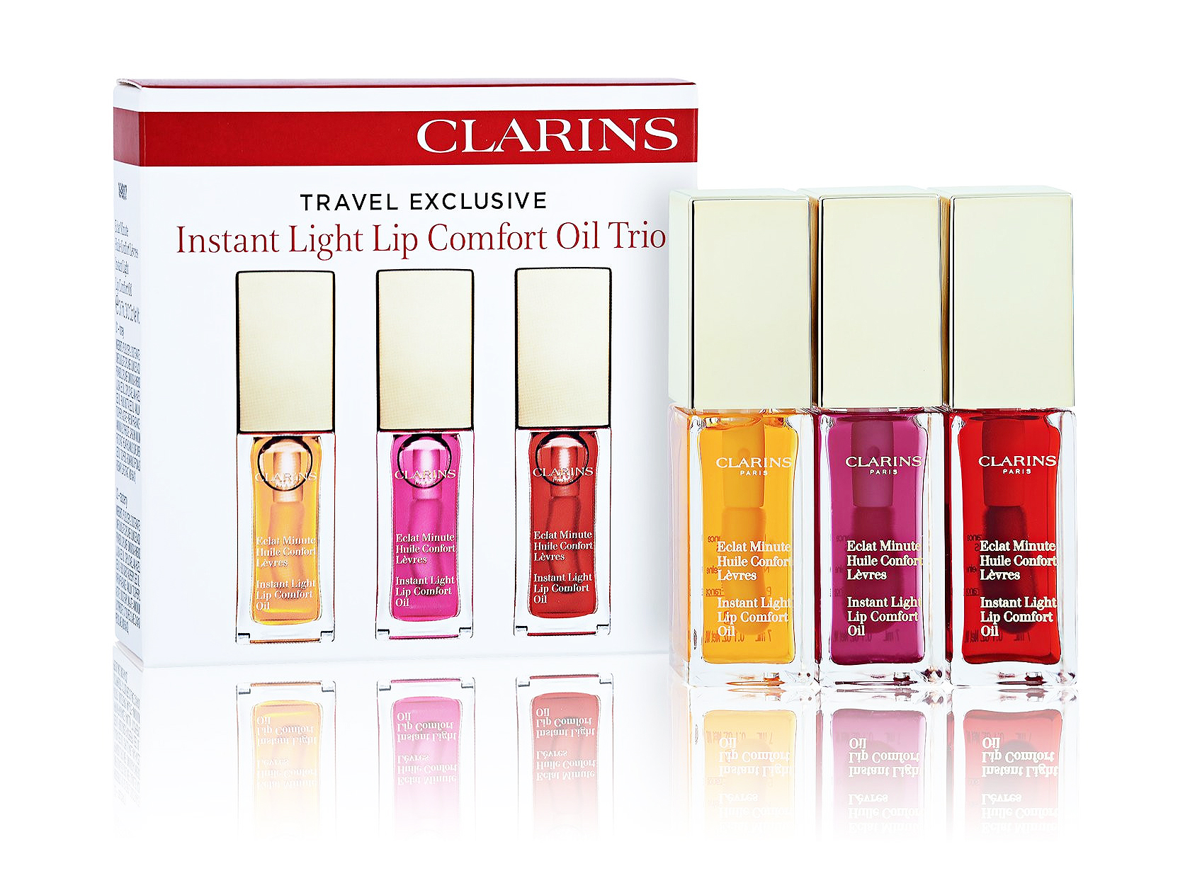 Clarins Instant Light Lip Comfort Oil Trio 7 ml (Limited Edition) เซ็ตลิปบำรุงริมฝีปากด้วยพลังน้ำมันจากพืชพรรณธรรมชาติ เพื่อบำรุงและเพิ่มความงามให้แก่ริมฝีปาก