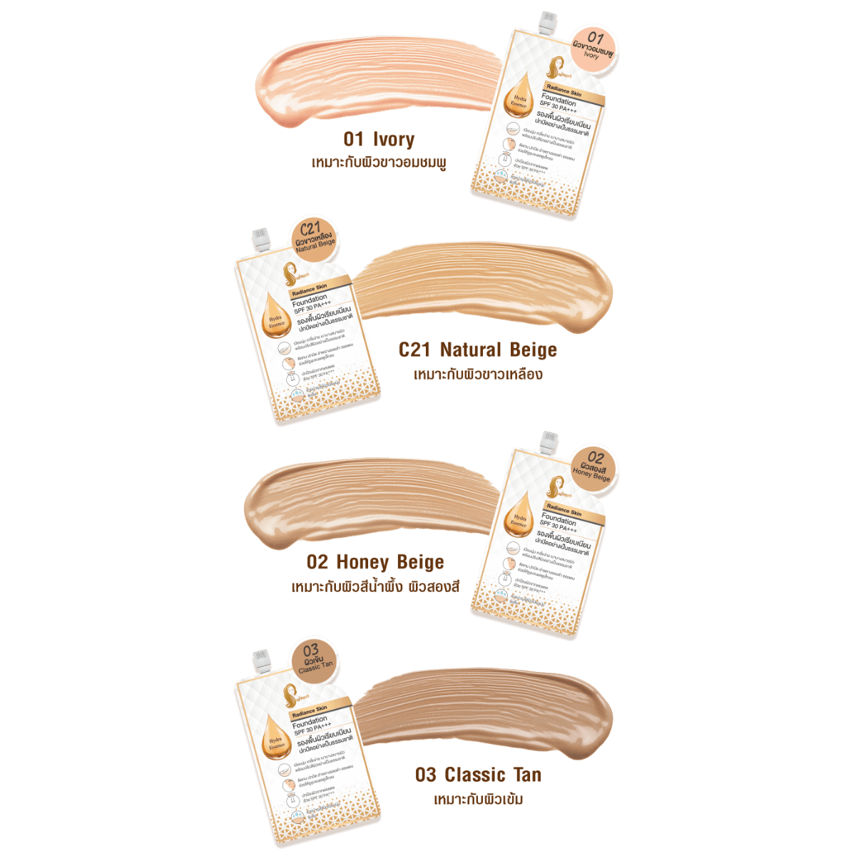 Chaonang,เจ้านาง,ครีมรองพื้น,รองพื้น, Radiance Skin Foundation SPF30 PA+++,รองพื้นผสมกันแดด,SPF30 PA+++,ครีมกันแดด